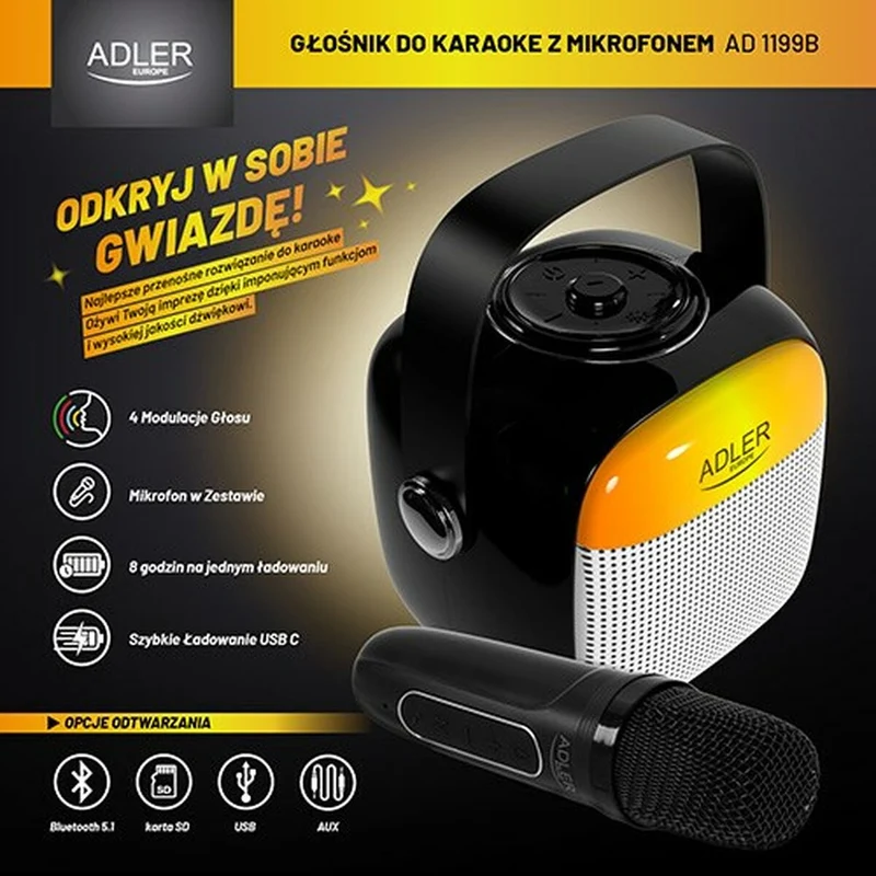 Enceintes Bluetooth portables Adler AD 1199b Gris