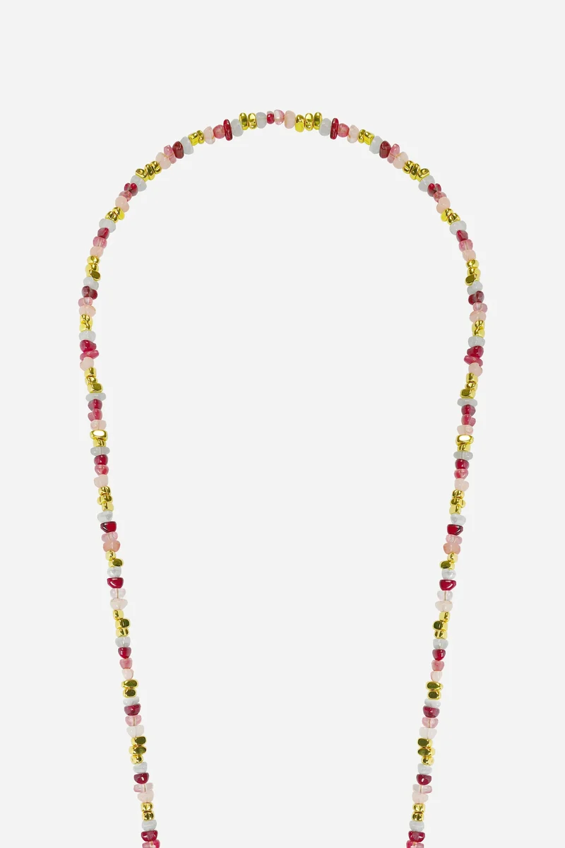 Chaîne de téléphone Liviya - Perles bordeaux et rose