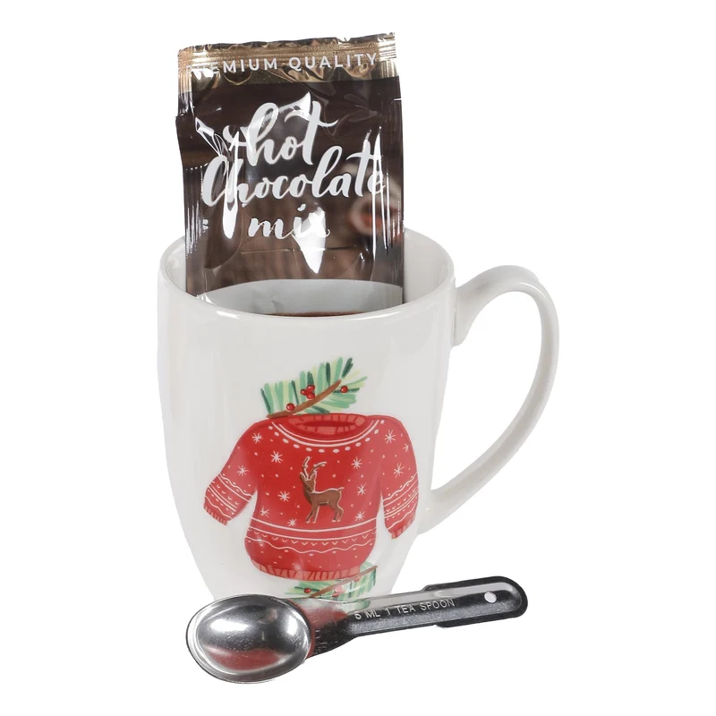 COFFRET MUG FESTIF DECOR NOEL AVEC CHOCOLAT EN POUDRE ASST