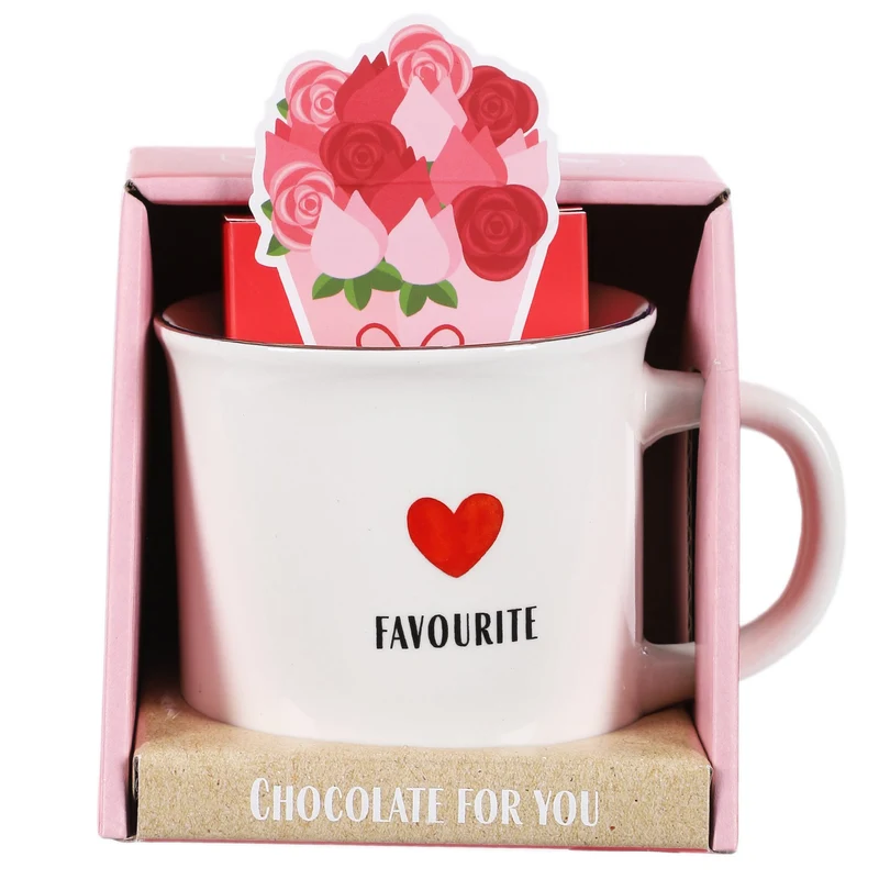 MUG HAPPY LOVE AU CHOCOLAT BLANC PRALINE SAVEUR FRAISE ASST