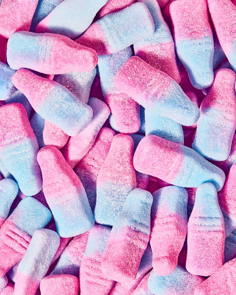 Bonbons bouteilles rose et bleu sans sucre