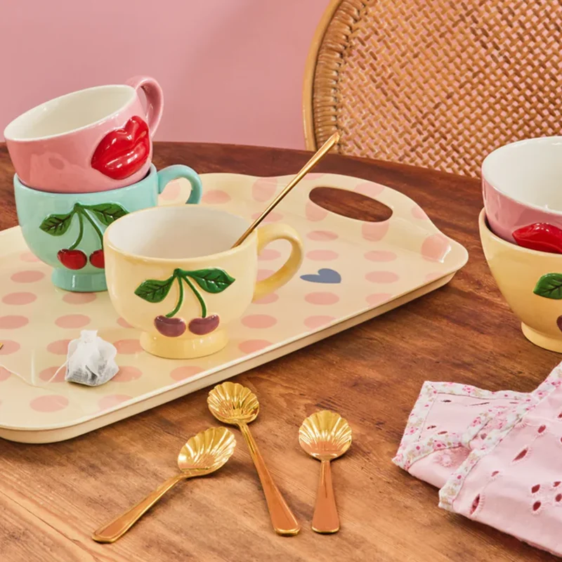 Mug céramique cerises Ø 9.5 cm menthe