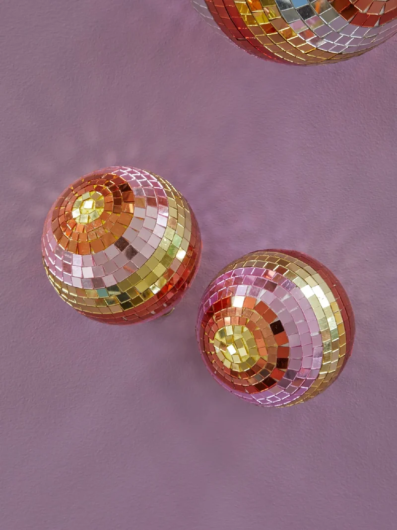 Boule disco à rayures M - doré et rose